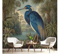 Mural Papel Pintado 3D Foto Mural Ilustración Vintage Palmera Garza Tv Fondo Pintura de Pared Decoración Fotomural Sala de Estar Pared Papel Tapiz Seda-350Anx256Al cm