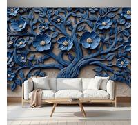 Mural Papel Pintado 3D Foto Mural Relieve Arte Árbol De La Vida Flores Tv Fondo Pintura de Pared Decoración Fotomural Sala de Estar Pared Papel Tapiz Seda-250Anx175Al cm