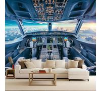 Mural Papel Pintado Avión Aeropuerto Paisaje Aviones Murales 3D Papel Tapiz Fotográfico Tejido No Tejido Modernos Fotomurales Decorativos Pared Para Salon Dormitorio Oficina Decoración 250x175 cm