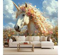 Mural Papel Pintado Caballo Guirnalda Rosa Flores Murales 3D Papel Tapiz Fotográfico Tejido No Tejido Modernos Fotomurales Decorativos Pared Para Salon Dormitorio Oficina Decoración 200x140 cm