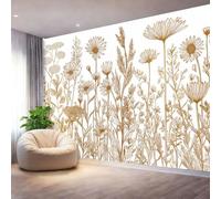 Mural Papel Pintado Fotográfico 350 x 256 cm（WxH - Blanco Estampado de Plantas Flores Pan De Oro - Papel de Pared de Fieltro Moderno para Salón Dormitorio y Pasillo Decoración Panorámica Elegante