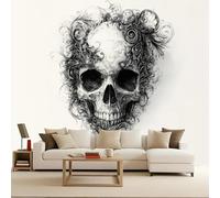 Mural Papel Pintado Gótico Abstracto Calaveras Flores Murales 3D Papel Tapiz Fotográfico Tejido No Tejido Modernos Fotomurales Decorativos Pared Para Salon Dormitorio Oficina Decoración 150x105 cm