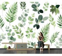 Mural Papel Pintado Helechos De Acuarela 400x280cm, Papel Pintado Panorámico Plantas Sencillas De Acuarela De Seda Decoración De Pared Sala TV Fondo Decorativos Murales Xxl Grande