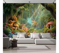 Mural Papel Pintado Hongos Flores Enredaderas 350x256cm, Papel Pintado Panorámico Paisajes Naturales Fantásticos De Seda Decoración De Pared Sala TV Fondo Decorativos Murales Xxl Grande