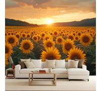 Mural Papel Pintado Pared Floral, Papel Mural Atardecer Sobre Un Campo De Girasolesfondo Murals Completo Arte Murale 3D Murals Moderno Decoración De Pared Salón Dormitorio Fácil De Instalar 250X175cm