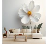 Mural Papel Pintado Pared Flores, Papel Mural Cosmos Blancofondo Murals Completo Arte Murale 3D Murals Moderno Decoración De Pared Salón Dormitorio Fácil De Instalar 250X175cm