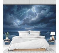 Mural Papel Pintado Tormenta Océano Relámpago 250x175cm, Papel Pintado Panorámico Paisaje Marino Oscuro Y Dramático De Seda Decoración De Pared Sala TV Fondo Decorativos Murales Xxl Grande
