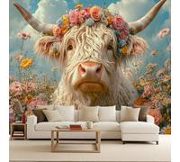 Mural Papel Pintado Vaca Colores Guirnalda Rosa Flores Murales 3D Papel Tapiz Fotográfico Tejido No Tejido Modernos Fotomurales Decorativos Pared Para Salon Dormitorio Oficina Decoración 200x140 cm