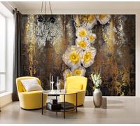 Mural Papel Tapiz Fotográfico 368x254 cm Floral Dorado Amarillo Blanco