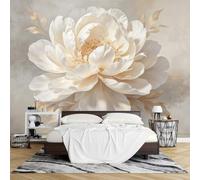 Mural Pared Fotográfico Gran Flor Peonía Blanca Papel Tapiz No Tejido 450 x 320 cm Papel Tapiz Moderno 3D Elegante Decoración Floral para Pared Ideal para Sala Estar O Dormitorio.