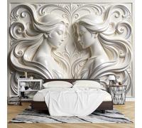 Mural Pared Lujo Textura 3D Diseño Diosas Gemelas en Relieve 180 X 280 cm Papel Pintado Autoadhesivo Impermeable Removible Ideal para Sala Estar Dormitorio Decoración Clásica Del Hogar.