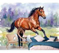 Mural Pared Papel Pintado caballos salvajes Bosque y cielo Decorativo para Salón Dormitorio Tamaño 300x210cm No Autoadhesivo