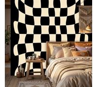 Mural Pared Papel Pintado Patrón de tablero de ajedrez en blanco y negro Cuadrícula fluida y distorsionada en blanco y negro Decorativo para Salón Dormitorio Tamaño 200x140cm No Autoadhesivo