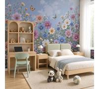 Mural Pared Papel Pintado TNTrosa clair estilo ferme de campagne française Decorativo para Salón Dormitorio Tamaño margaritas silvestres coloreadas No Autoadhesivo