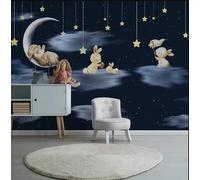 Mural Personalizado De Dibujos Animados De Conejo,Luna,Estrella,Cielo Nocturno,Decoración Para Habitación De Niños,Papel Tapiz Para Dormitorio Infantil,Arte Infantil-430X300Cm