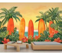 Mural temático de playa, murales de pared de cocoteros, papel tapiz de surf en la playa para sala de estar, dormitorio, fondo de TV, decoración de hotel, bar, 250 x 175 cm
