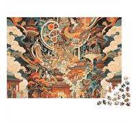 Mural Templo Puzzles 1000 Piezas Papel Reciclado Arte Mitología China Puzzle para Niño & Niña Divertido Regalo & Actividad Hogar Gran Regalo Cumpleaños Niño 70x50cm/1000pcs