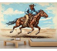 Mural Vaquero del Oeste Papel Pintado Vaquero A Caballo Papel Pintado Vintage para Habitación con Temática Desértica Mural para Dormitorio Sala de Estar Dormitorio Infantil 300 X 210 cm