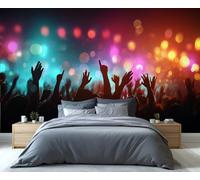 Mural vibrante de multitud en concierto: Arte de pared con público enérgico y luces de escenario coloridas para la sala de estar, papel tapiz electrizante de festival de música 250x195cm