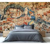 Mural vintage con temática budista, papel pintado retro de Buda, trono de loto, papel pintado de caballo para niñas, murales de dormitorio, sala de estar, pósteres, 450 x 300 cm