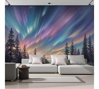 Murales 3D De Seda, Pintado Panorámico Alaska Aurora Boreal Mural Para Artística, Papel Tapiz Fotomurales Noche Bosque Decoración Póster De Pared Salón Dormitorio, 400 x 280cm