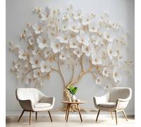 Murales 3D De Seda, Pintado Panorámico Árbol Blanco Floreciente Mural Para Artística, Papel Tapiz Fotomurales Moderno Elegante Decoración Póster De Pared Salón Dormitorio, 450 x 315cm