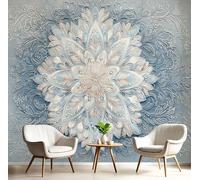 Murales 3D De Seda,Pintado Panorámico Azul Plata Mandala De Personalidad Mural Para Artística,Papel Tapiz Fotomurales Plantas De Moda Decoración Póster De Pared Salón Dormitorio,300X210Cm