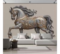 Murales 3D De Seda, Pintado Panorámico Caballo De Guerra Blindado Esculpido Mural Para Artística, Papel Tapiz Fotográfico Animal En Relieve De Metal Decoración Póster De Pared Salón 400x280cm