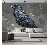 Murales 3D De Seda, Pintado Panorámico Cuervos De Rocas Mural Para Artística, Papel Tapiz Fotográfico Animales Dibujados Con Acuarela Decoración Póster De Pared Salón Dormitorio 350x256cm
