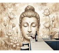 Murales 3D De Seda, Pintado Panorámico Escultura De Figura Humana Flor De Loto Mural Para Artística, Papel Tapiz Fotográfico Arte De Meditación Oriental Decoración Póster De Pared Salón 250x175cm