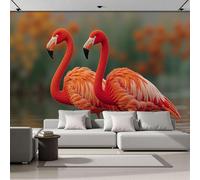 Murales 3D De Seda, Pintado Panorámico Flamenco De Pie Mural Para Artística, Papel Tapiz Fotográfico Representación Realista De Animales Naturales. Decor Póster De Pared Salón Dormitorio 350x256cm