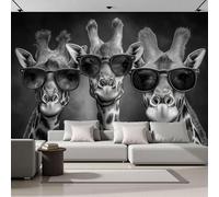 Murales 3D De Seda, Pintado Panorámico Jirafa Con Gafas De Sol Mural Para Artística, Papel Tapiz Fotográfico Retrato Humorístico De Animales Decoración Póster De Pared Salón Dormitorio 350x256cm