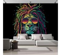 Murales 3D De Seda, Pintado Panorámico León Con Rastas Y Gafas De Sol Mural Para Artística, Papel Tapiz Fotográfico Estilo Pop Art Decoración Póster De Pared Salón Dormitorio 300x210cm