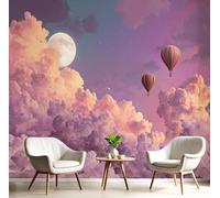 Murales 3D De Seda, Pintado Panorámico Luna Nubes Mural Para Artística, Papel Tapiz Fotomurales Sueño Globo Aerostático Decoración Póster De Pared Salón Dormitorio, 350 x 256cm