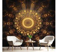 Murales 3D De Seda,Pintado Panorámico Oro Mandala Simétrico Mural Para Artística,Papel Tapiz Fotomurales Arte Geométrico Decoración Póster De Pared Salón Dormitorio,400X280Cm