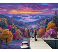 Murales 3D De Seda, Pintado Panorámico Paisaje De Otoño Montaña Mural Para Artística, Papel Tapiz Fotomurales Amanecer Nubes Y Niebla Decoración Póster De Pared Salón Dormitorio, 350 x 256cm