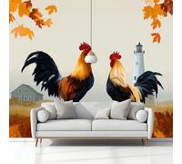 Murales 3D Estilo Campestre Granero Faro Gallinas 400 x 280 cm Fotomurale Papel Pintado no Tejido, Papel Tapiz Fotográfico, Mural de Decoración de Pared para Salon, Dormitorio, Oficina