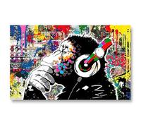 Murales Banksy DJ Mono Salón Dormitorio Hogar Decoración Lienzo Lienzo Graffiti Street Impresión Arte Pop Art Colorido Pintura Lienzo Cuadros 160 x 90 cm Sin Marco