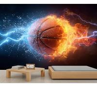Murales de baloncesto de llamas, papel tapiz deportivo para niñas, dormitorio, sala de estar, sofá, TV, decoración de telón de fondo de pared, póster grande, 450 x 300 cm