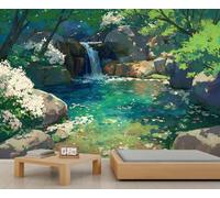 Murales de cascada, papel tapiz de árbol para paredes, papel pintado de naturaleza primaveral para dormitorio de niños, sala de estar, habitación de niños, póster mural, 450 x 300 cm