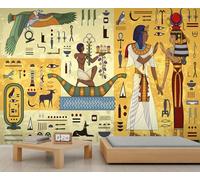 Murales de Egipto Antiguo Papel pintado de jeroglíficos para paredes, patrones simbólicos, papel tapiz geométrico y líneas, papel de pared para dormitorio de niños, sala de estar, habitación de niños