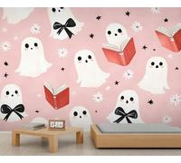 Murales de fantasmas lindos y divertidos papel pintado de dibujos animados rosa Art Deco papel tapiz de margaritas para dormitorio, sala de estar, póster mural 400 x 280 cm