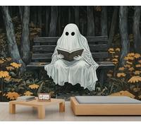 Murales de fantasmas para Halloween, papel tapiz de bosque con árboles para niñas, flores amarillas y hojas de otoño, papel de pared para niñas, dormitorio, sala de estar, mural, 450 x 300 cm