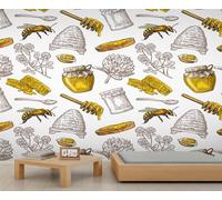 Murales de miel de abeja, papel tapiz de colmena de miel, tarro de miel, papel tapiz Art Deco con diseño de flores y naturaleza, papel de pared para dormitorio, sala de estar, póster mural de 250 x