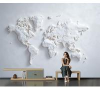 Murales de Pared, 300x210cm Papel Tapiz Fotográfico Mapa Del Mundo Fondo De Pantalla XXL Mapa Escultórico De Papel En Relieve Decoración De Pared para Sala Cuarto Oficina Salón, Blanco Puro