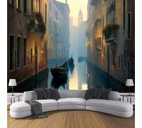 Murales de Pared, 350x250cm Papel Tapiz Fotográfico Canal De Venecia Fondo De Pantalla XXL Paisaje De Una Antigua Ciudad Acuática Decoración De Pared para Sala Cuarto Oficina Salón, Amarillo