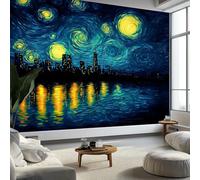 Murales de Pared Abstracto Arquitectura Papel Tapiz, Pintura Al Óleo de Paisaje Nocturno Murales de Pared Decorativos para Sala de Estar y Dormitorio (220gsm Tela No Tejida Premium, 250 x 175 cm)