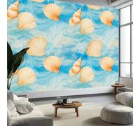 Murales de Pared Acuarela Concha Ola Papel Tapiz, Estilo Pastoral de Ensueño Murales de Pared Decorativos para Sala de Estar y Dormitorio (220gsm Tela No Tejida Premium, 200 x 140 cm (W x H))