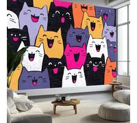 Murales de Pared Animales Un Grupo de Gatos Adorables Arte de Pared Estilo de Dibujos Animados Papel Tapiz Fotográfico para Sala de Estar, Dormitorios, Papel 250 x 175 cm Tapiz Fotográfico Efecto 3D