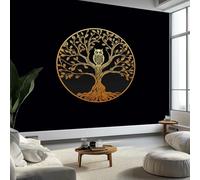 Murales de Pared Árbol de La Vida Circular Pájaros Papel Tapiz, Minimalismo Murales de Pared Decorativos para Sala de Estar y Dormitorio (220gsm Tela No Tejida Premium, 400 x 280 cm (W x H))